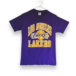 Vintage 80s Los Angeles LA Lakers Purple T-Shirt Single Stitch 50/50 Size M